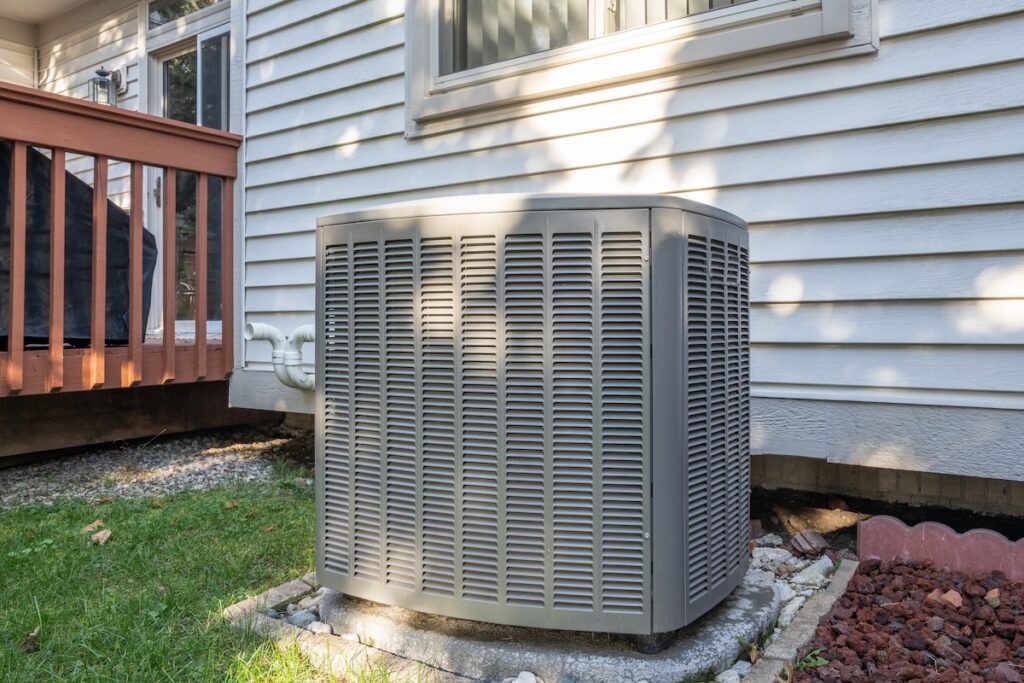 residential air conditioning unit with a new condenser unit has just been installed